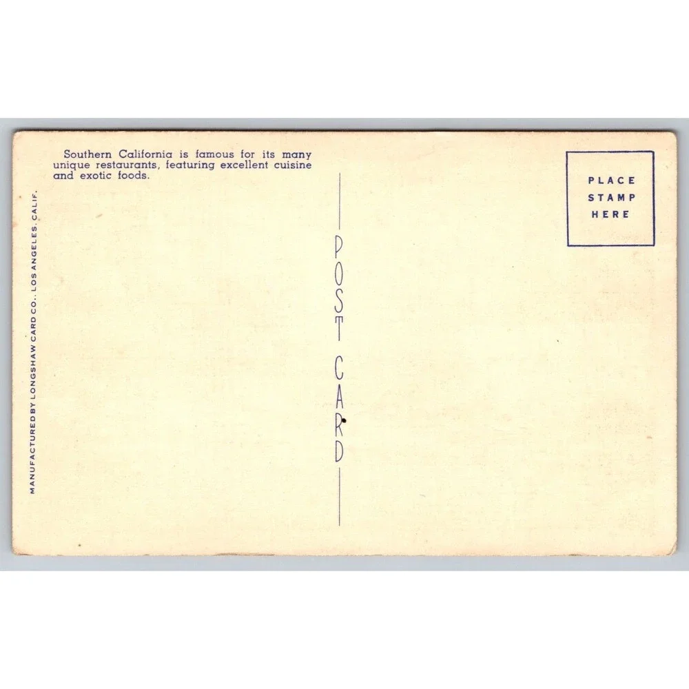 Vtg Linen Postcard Brown Derby Restaurant Los Angeles CA Longshaw #607 Unposted